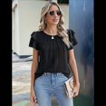 thumbnail image 4 of Blusas Elegantes e Informales para Mujer, Blusas de Trabajo, Camisas de Verano, Trajes de Corta con Cuello Redondo, 2025, Negro, Talla M, 4 of 8