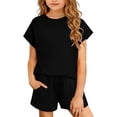 thumbnail image 2 of ITSAME Girls Outfits 2-Piece Crewneck T-Shirt&Shorts with Pockets Summer Casual Loungewear Set Black Size 7, 2 of 9