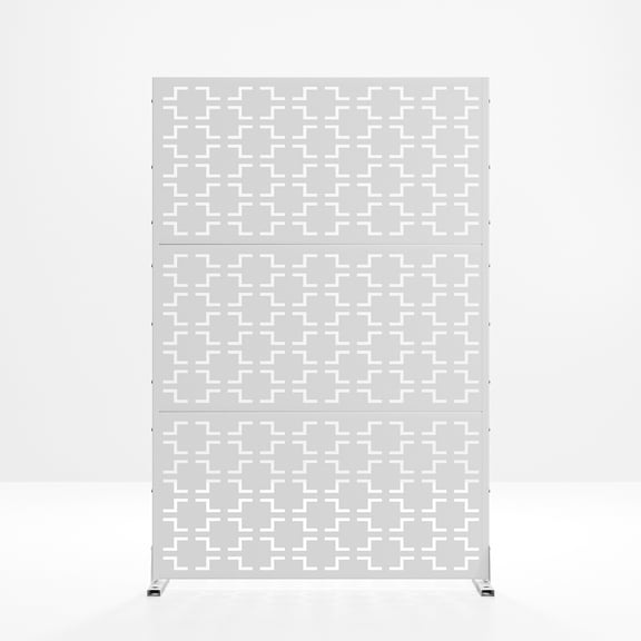 MAYEERTY 72×47" Outdoor White Metal Privacy Panel Screen for Backyard & Garden, Geometric Square Pattern