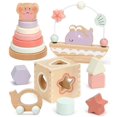 thumbnail image 1 of Pillowhale Juguetes De Madera 4 En 1 Para Niños De 1 Año Anillos Apilables De Madera Caja Clasificadora En Forma De Torre Laberinto De Cuentas Coche De Empuje Para Bebés De Madera Juguetes Apilables D, 1 of 5