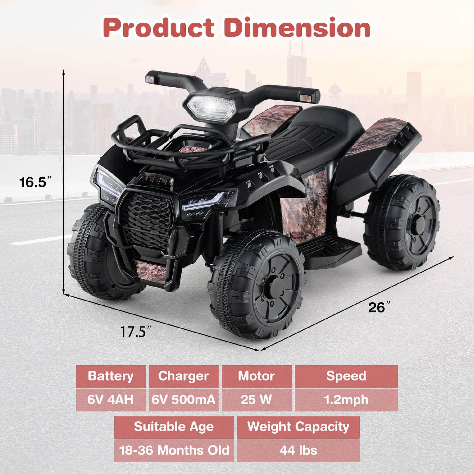 Costway 6V Electric Children Toy Car with Music & Story Function USB Front Storage Basket Black