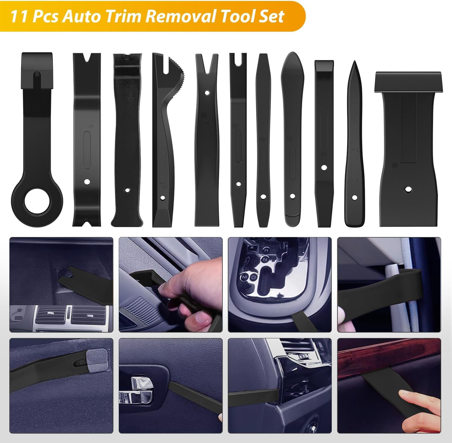 GOOACC 200Pcs Trim Removal Tool, Auto Push Pin Bumper Retainer Clip Set Fastener Terminal Remover Tool Adhesive Cable Clips Round Handle Crowbar Kit Car Panel Radio Removal Auto Clip Pliers, Black