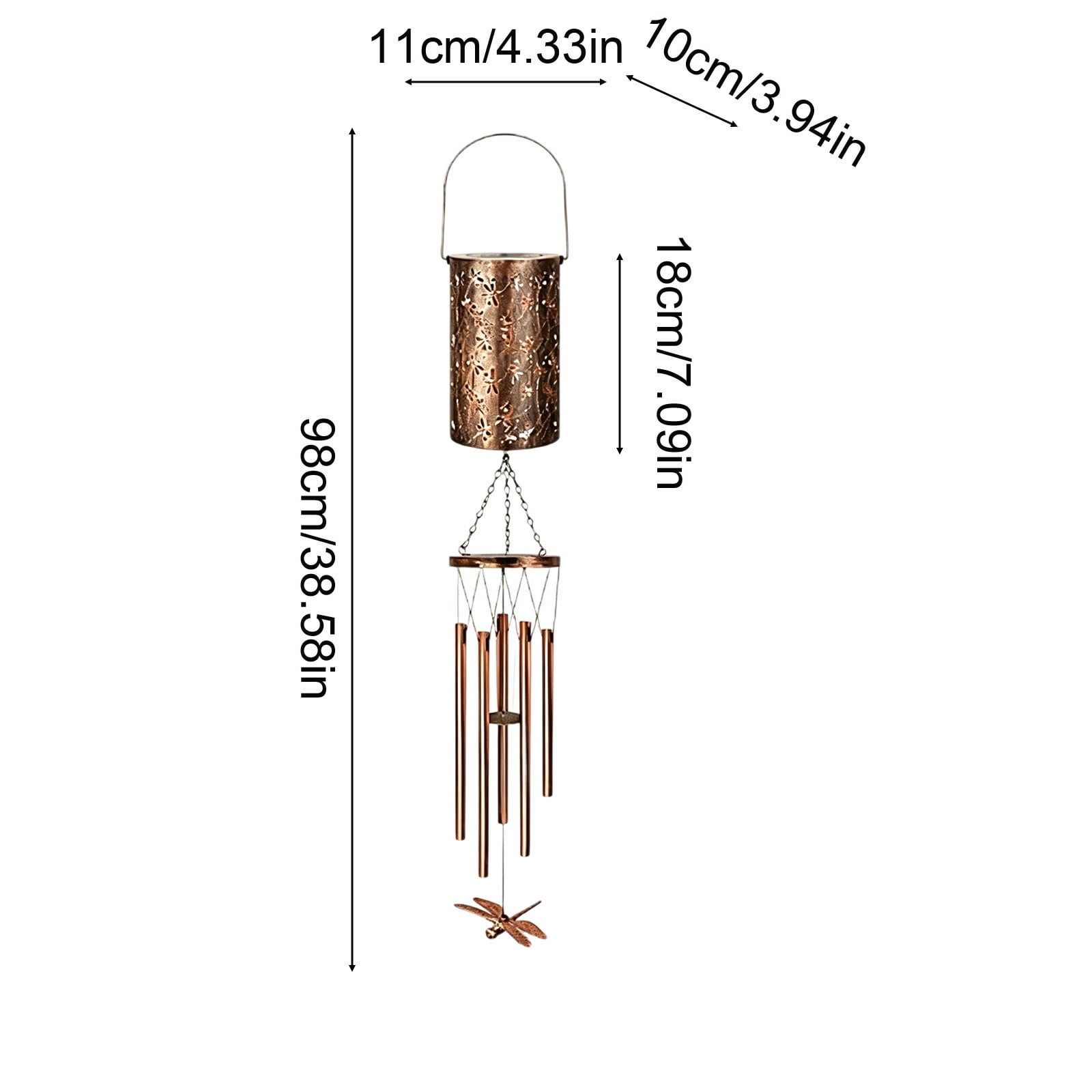 Glowing Hollow Out Projection, Solar Wind Chime with Hummingbirds Pattern — 38.6x4.3 Inch Courtyard Lamp, Made of Iron Garden Decoration for Patio