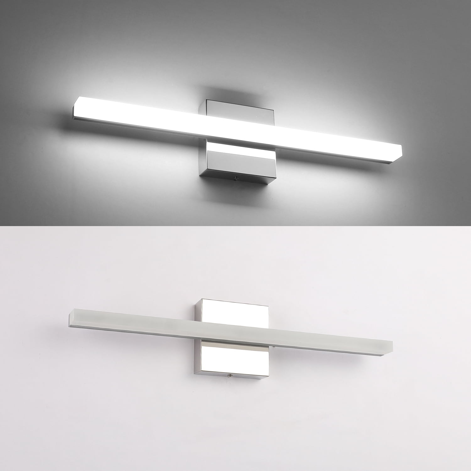 Combuh Bathroom Light Fixtures, 16in 9W IP44 Bathroom Vanity Lights Over Mirror, Chrome Bathroom Wall Lamp for Living Room Hallway Cabinet Porch Cool White 6000K