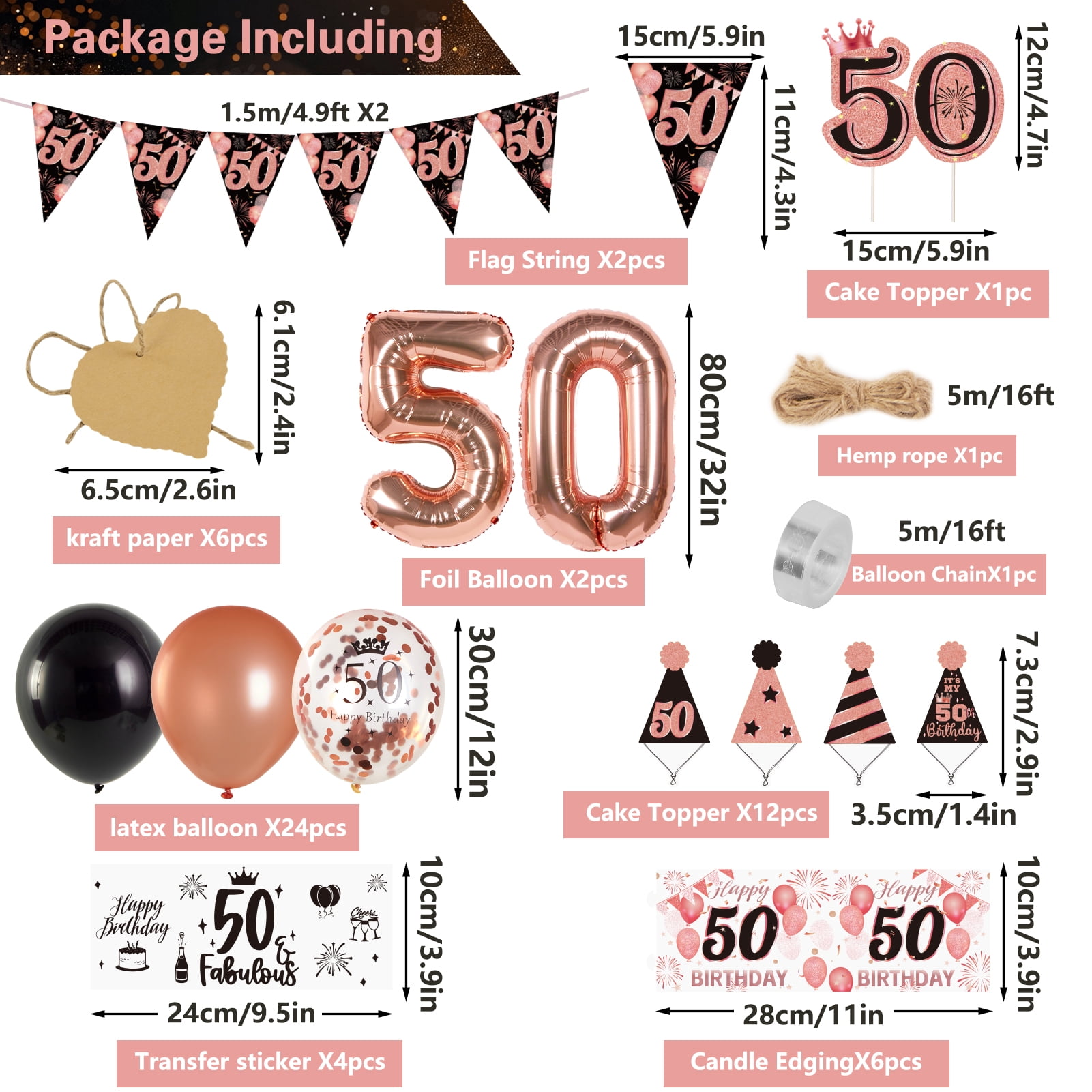 Easy Joy 50th Birthday Decorations for Women Pink and Gold Happy Birthday Banner and Balloon Over the Hill Decor for Women Birthday Decorations