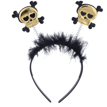 Lux Accessories Black Gold Halloween Costume Skeleton Bopper Fuzzy Headband