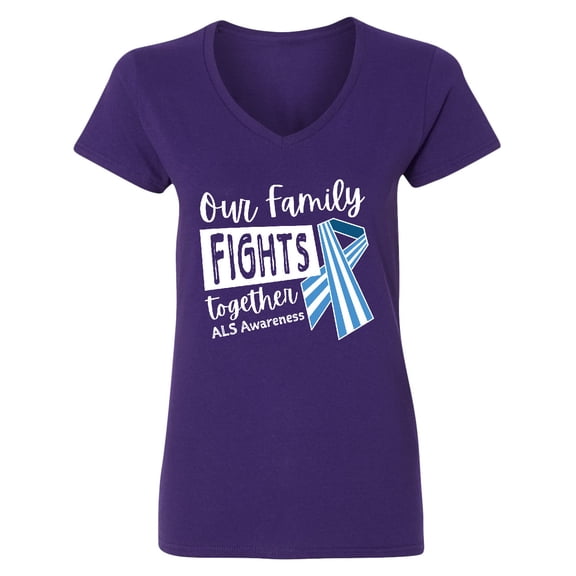 Inktastic Our Family Fights Together ALS Awareness Women's V-Neck T-Shirt