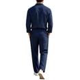 thumbnail image 6 of LEKWK 2 Piece Casual Set for Men Long Sleeve Button Down Shirt and Drawstring Pants Lightweight Breathable Sleepwear Summer Casual Lounge Outfit Navy XXXL, 6 of 6