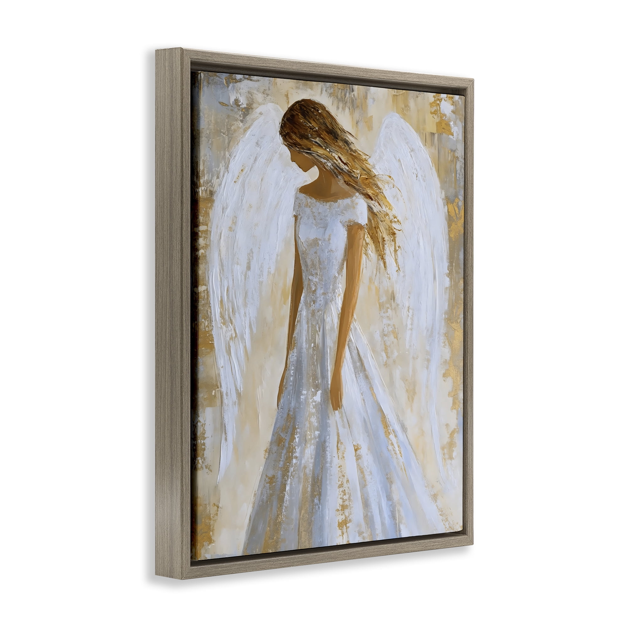Holy Angel In White Brown Framed Floater Canvas Wall Art, design by Franklyn Gregory