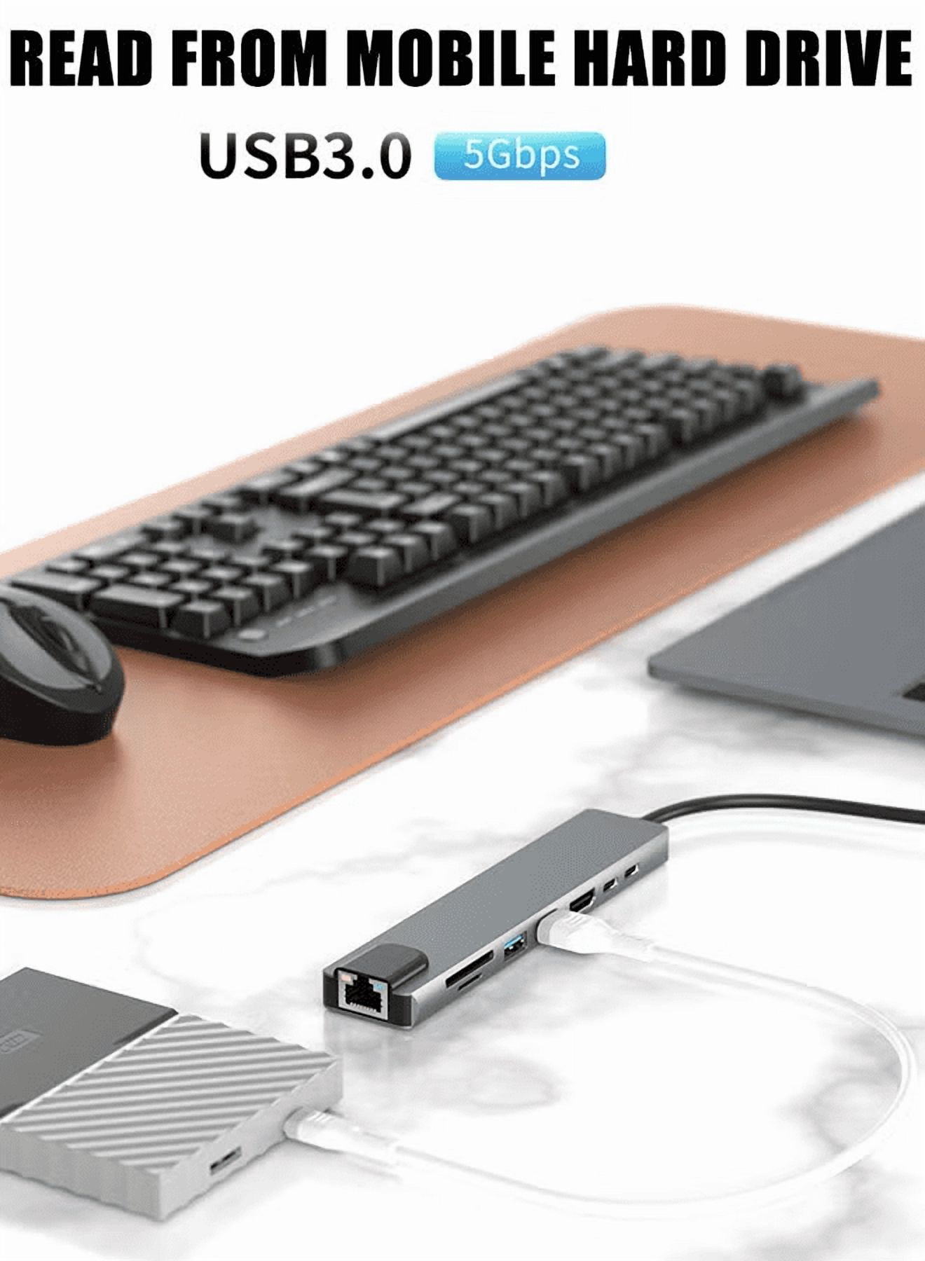 USB C Hub 8-in-1 Adapter with 4K HDMI, 100W PD Charging, 3 USB 3.0 Ports, Ethernet Port, SD/TF Card Reader, USB-C Multiport Hub Compatible with MacBook, Windows Laptop, iPad, Android