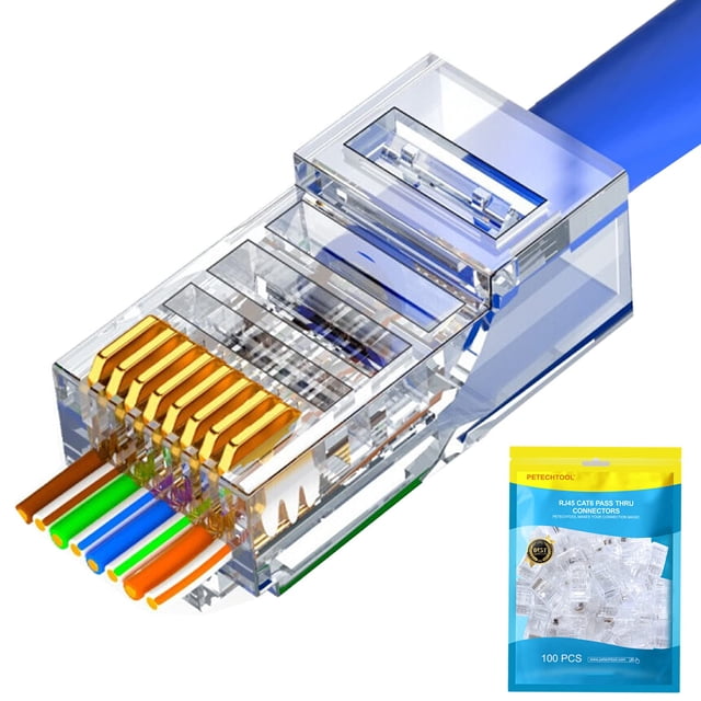 Conectores RJ45 Cat6 Cat5, extremos de conectores Ethernet 8P8C chapados en oro (paquete de 100)