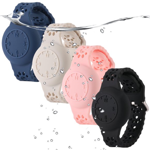 WILLED 4 Pack Waterproof Airtag Bracelet for Kids, Soft Silicone Hidden AirTag Wristband, Adjustable GPS Tracker Holder for Apple AirTag, Lightweight Watch Band, Safe for Pool & Beach