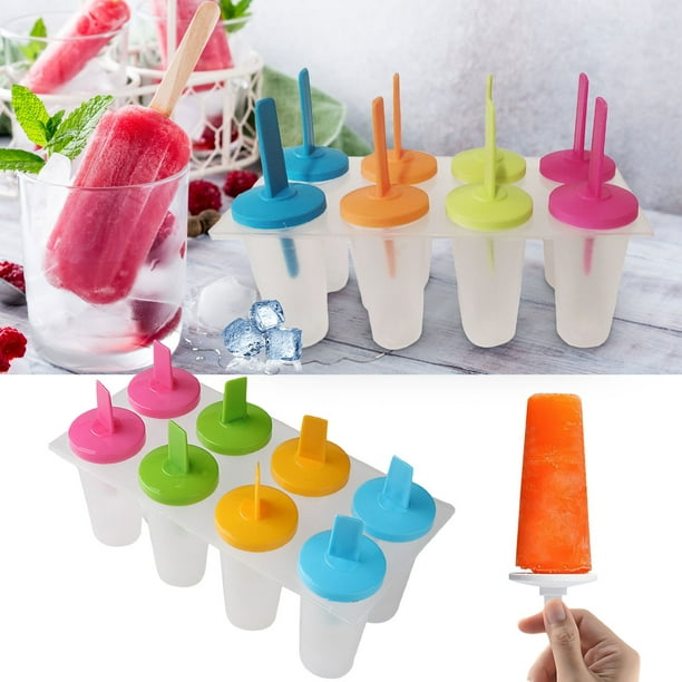 Set de moldes para paletas de hielo DIY | 8 moldes cuadrados mini coloridos con tapas anti-derrames | Plástico grado alimenticio | Fácil de limpiar | Pack para hacer helados congelados