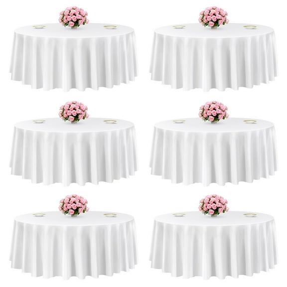 VEVOR White Round Tablecloths 6 Pack, 120 Inches in Diameter, Stain- & Wrinkle- Resistant, Machine Washable Table Clothes, Polyester Fabric Table Covers for Wedding, Party, Banquet, Formal Events