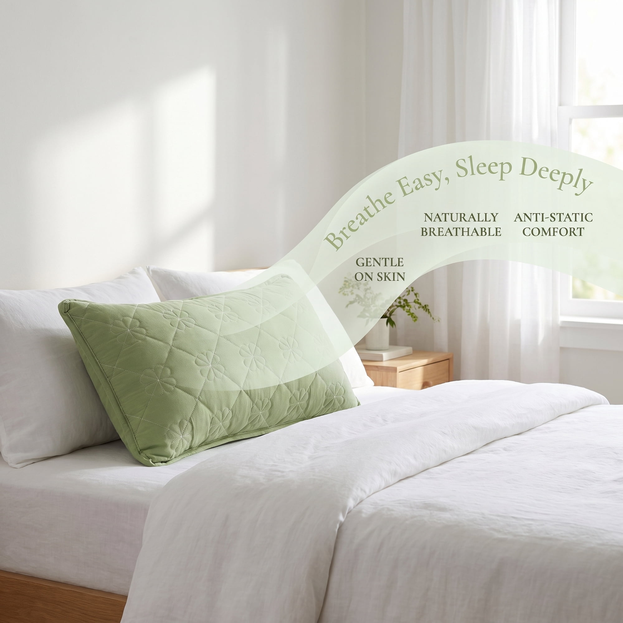 Unique Bargains 1 Pack Polyester Comfortable Quilted Pillow Protector for Home Green