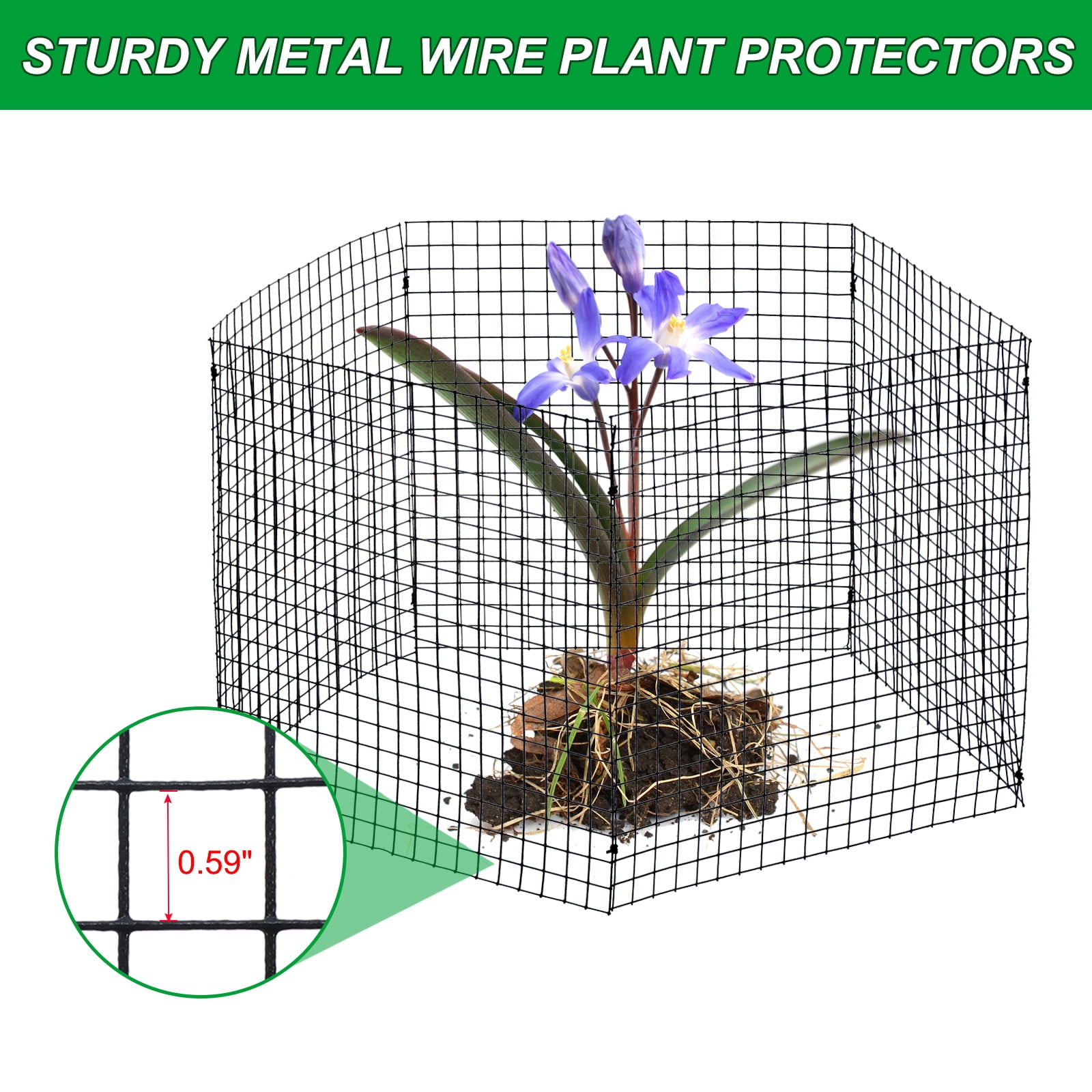 Uxcell 12x12 Inch Small Wire Plant Protectors 20 Sheet Square Wire Plant Cages Mesh with 20 Ground Stakes, 50 Ties