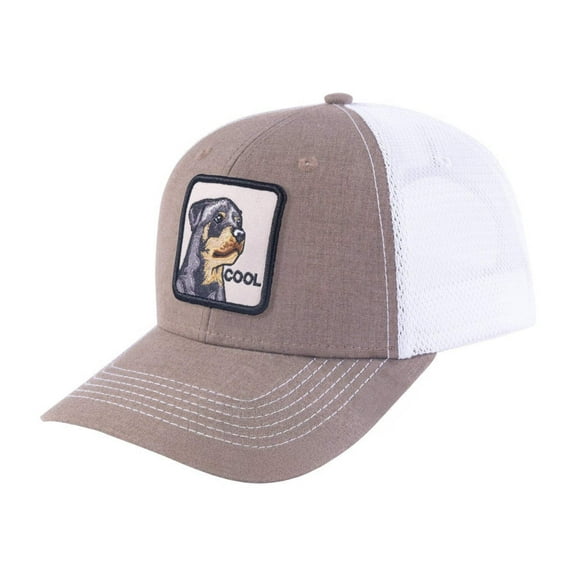 Unisex Embroidered The Cool Dog, 6-Panel Trucker Hat, Light Brown/White, Adjustable Fit