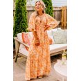 thumbnail image 4 of Women's Orange Floral Print Smocked V Neck Wide Sleeve Maxi Dress for Summer - [ZhiHiMeRi] | (US 12-14)L, 4 of 12