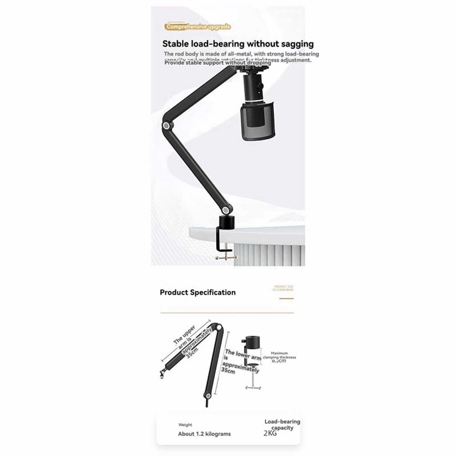Microphone Boom Arm,360°Rotatable Mic Stand,Microphone Holder with 3/8in 5/8in Adapters,Microphone Arm with Accessories