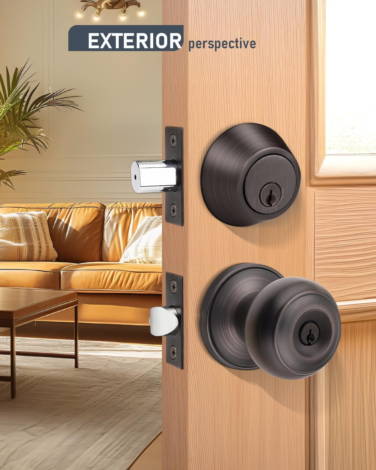 3 Pack Keyed Alike Front Door Knob and Deadbolt Set, Entry Door Locksets with Single Cylinder Deadbolt, Matte Black Flat Round Door Lock Set for Bedroom/Office/Exterior Doors