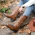 thumbnail image 4 of Men's Western Cowboy Boots-Mid-Cylinder Embroidered Pointed Square Toe Chunky Block Heel Retro Wide Calf Boots-Traditional Country Boot, 4 of 6