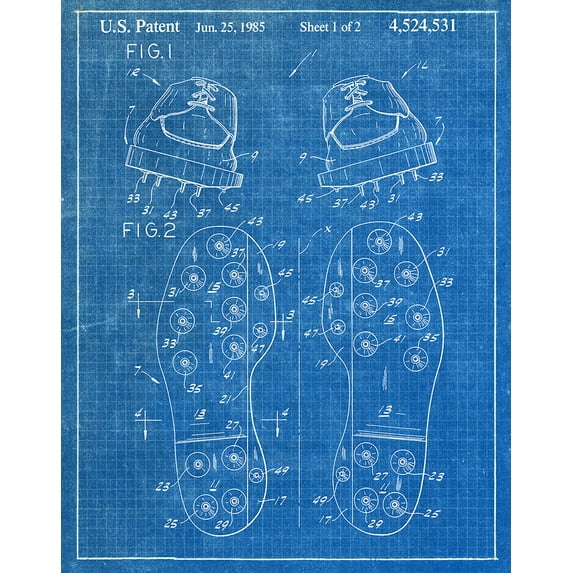 Original Golf Shoes Artwork Submitted In 1985 - Golf - Patent Art Print