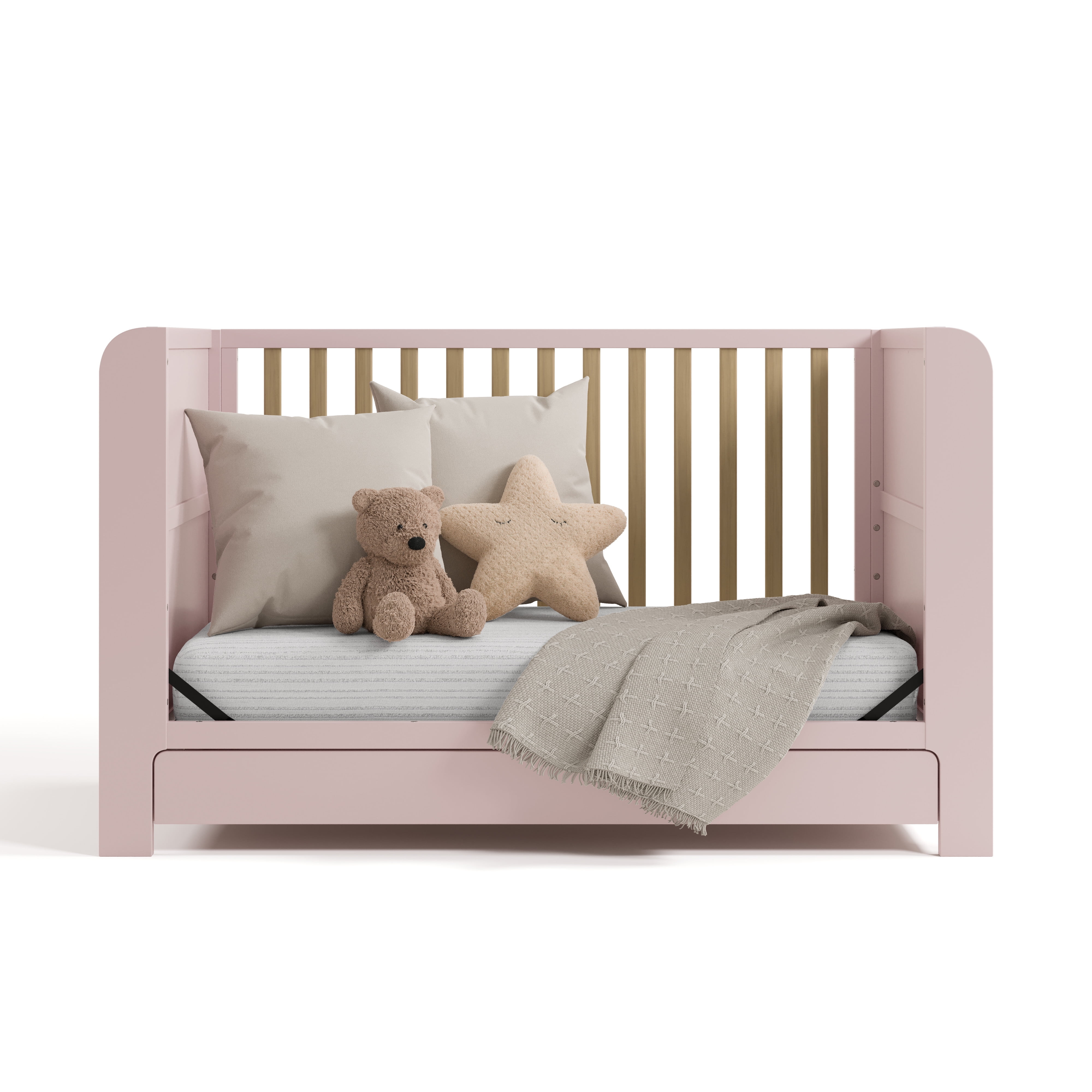 Graco Read-with-Me 4-in-1 Convertible Baby Crib with Drawer, Blush with Driftwood