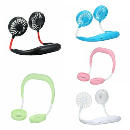 

USB Mini Fan Rechargeable Neckband Lazy Neck Hanging Style Dual Cooling Summer