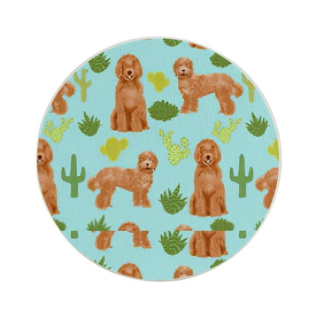 

Circular Drink Coasters Set Apricot Doodle Dog Cactus Dog Design Light Blue Beautiful Home Decor Diatomite Heat-Resistant Diatomite Protect Table Countertop