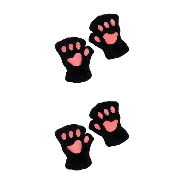 Qarigey Poliéster Regalos pensativos Guantes sin dedos de moda con garra de oso Guantes de medio dedo Negro lindo negro 2Conjunto