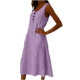 thumbnail image 4 of UPPADA Summer Midi Dresses for Women Button V Neck Sleeveless Dresses Casual Cotton Linen Shift Dress Loose Fit Flowy A Line Dress with Pockets Purple,M, 4 of 5