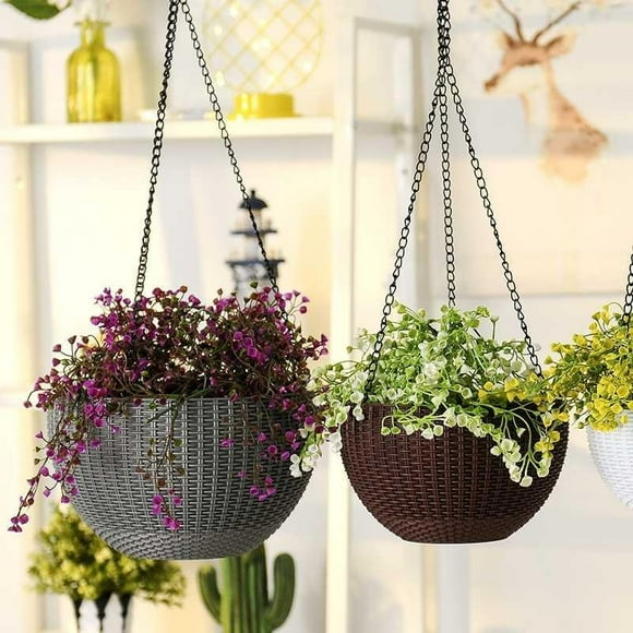 Paniers Décoratifs en Rotin Pots de Plantes d'Intérieur Suspendus Fleurs Plantes Décors de Jardin Maison