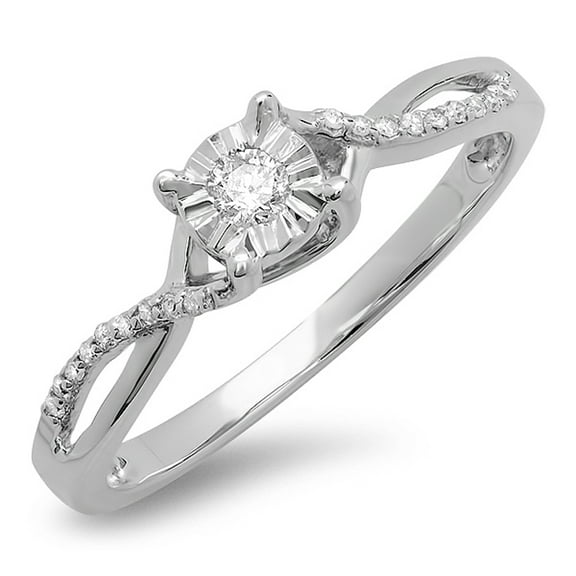 Dazzlingrock Collection 0.15 Carat (ctw) 10k Round Diamond Ladies Split Shank Bridal Engagement Promise Ring, White Gold, Size 7