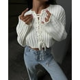 thumbnail image 4 of Women's Spring Crop Tie Front Cardigan Long Sleeve Rib Knit Sweater Top, 4 of 6