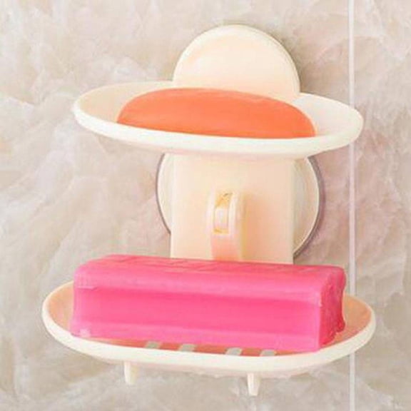 Double Soap Dish Strong Suction Cup Soap Holder Soap Dish Holder; Strong Bunk Water Bath Storage Basket for Kitchen Bathroom