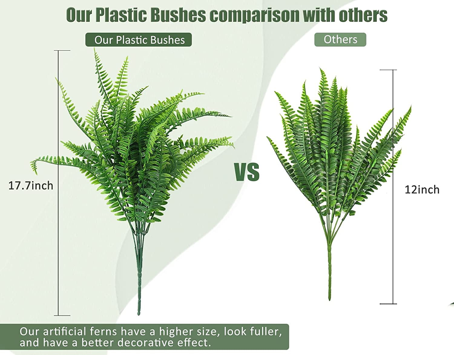 Asisol 8Pcs Artificial Boston Fern Plants Outdoor UV Resistant Artificial Shrubs Greenery Fake Leaves Plants Bushes Office Porch Garden Outdoor Decor (Green)