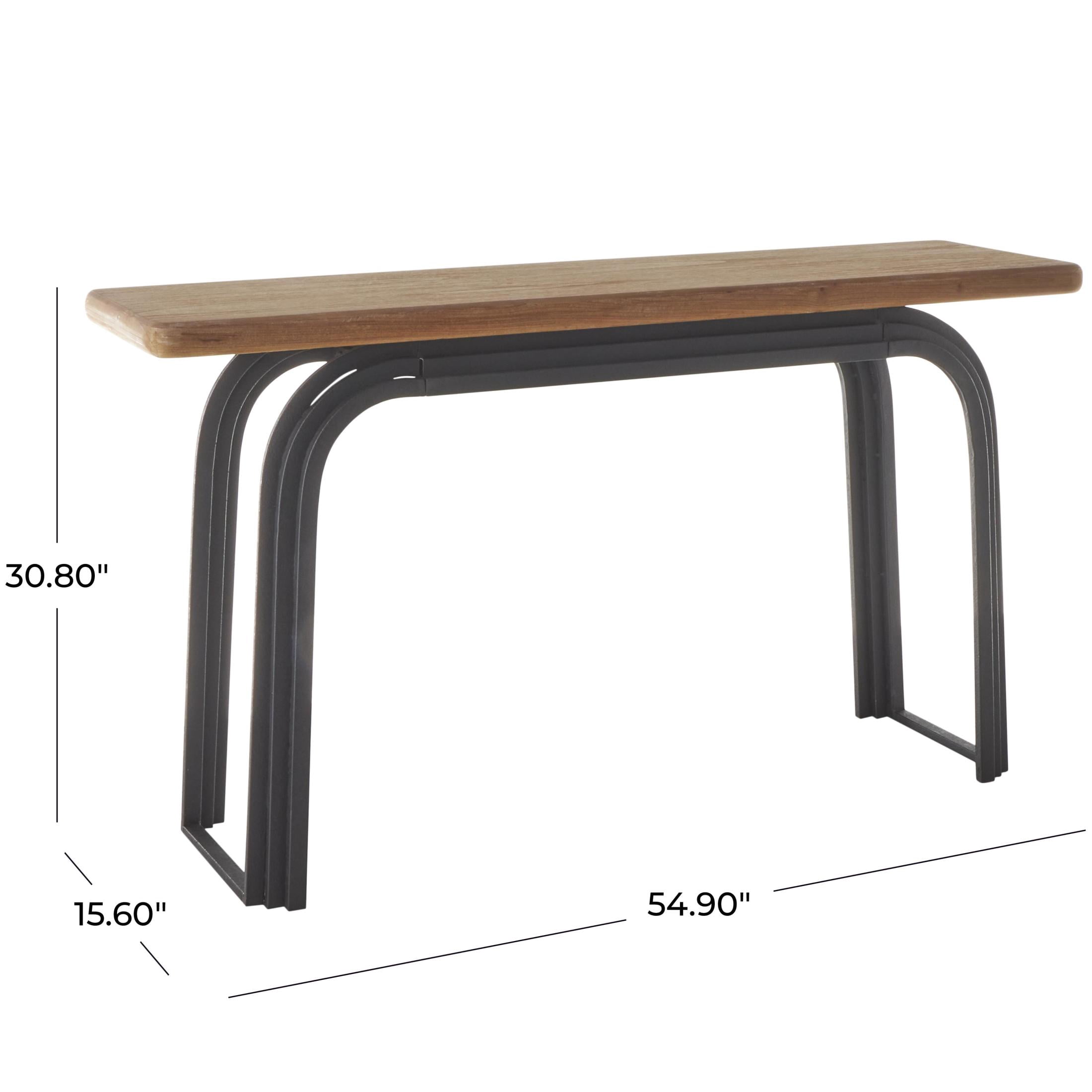 DecMode 55" x 31" Black Metal Layered Arch Console Table with Brown Tabletop, 1-Piece
