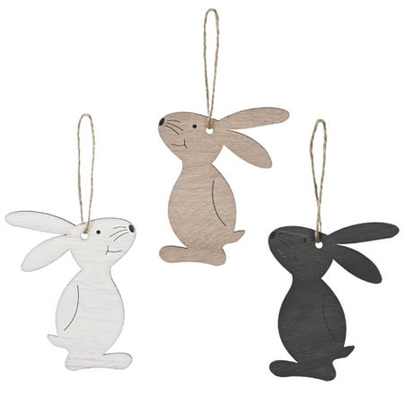 

Vivid Appearance Eye-catching Rabbit Pendant with Lanyard Easter Wooden Rabbit Pendant Holiday Ornament Party Supplies Grey