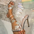 thumbnail image 5 of Stiletto Heels for Women Sparkly Floral Rhinestone Spiral Strap High Heeled Sandals Wedding Dress Shoes Silver Size 6, 5 of 8