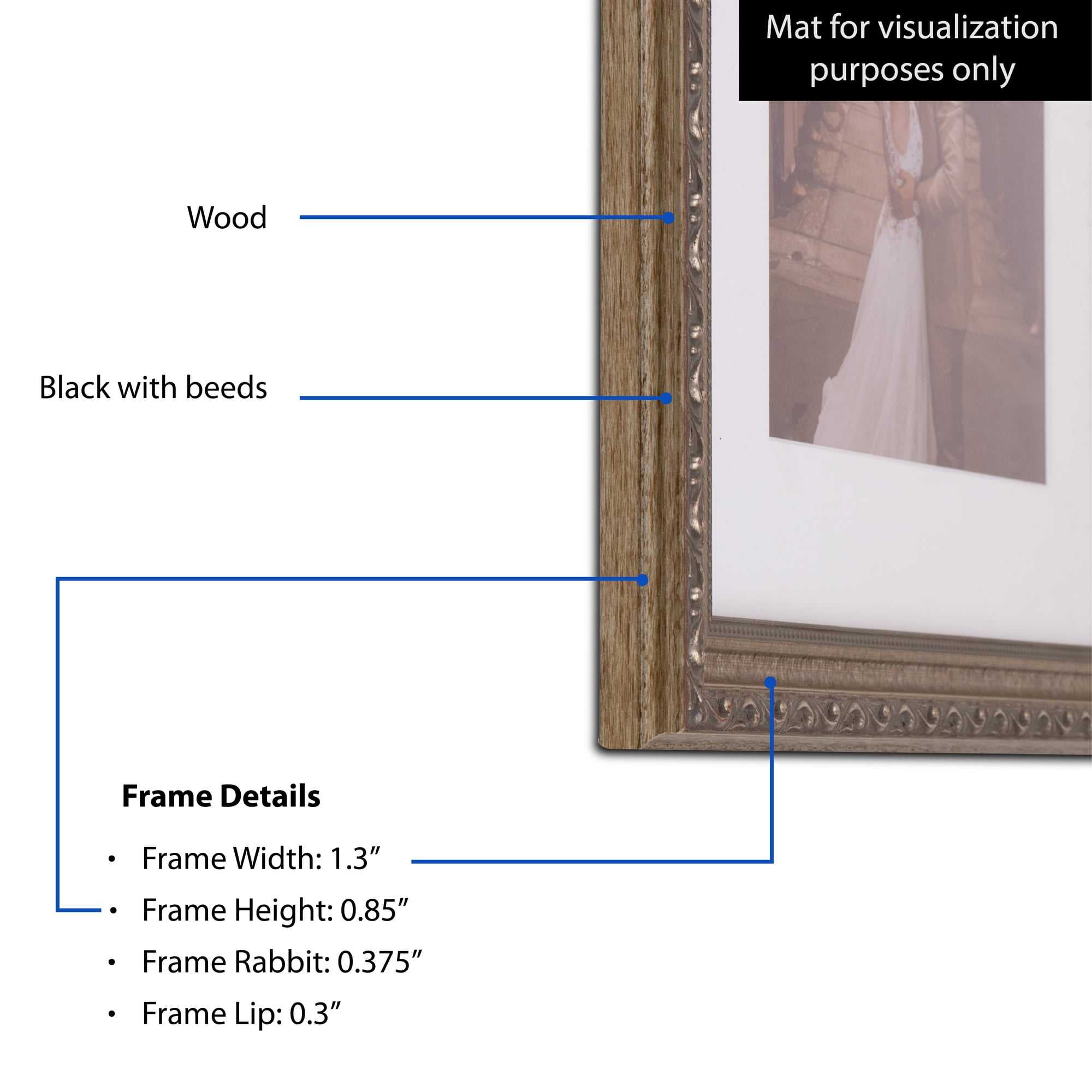 ArtToFrames 18" x 24" Antique Silver Picture Frame, 18x24 inch Silver Wood Poster Frame (WOM-4562)