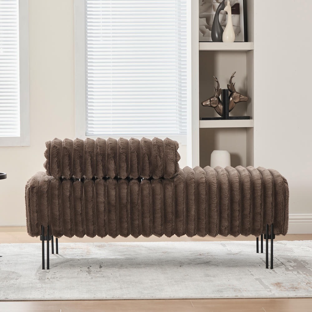 Kadyn 49.6" Small Loveseat with 4-Seater Small Sofa End of Bed Bench Window Ottoman Footrest and Adjustable Back, Loveseat Sofa for Living Room, Bedroom, Hallway, Small Space, Brown