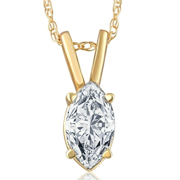 Pompeii 3/8Ct Marquise Natural Diamond Solitaire Pendant White or Yellow Gold Necklace