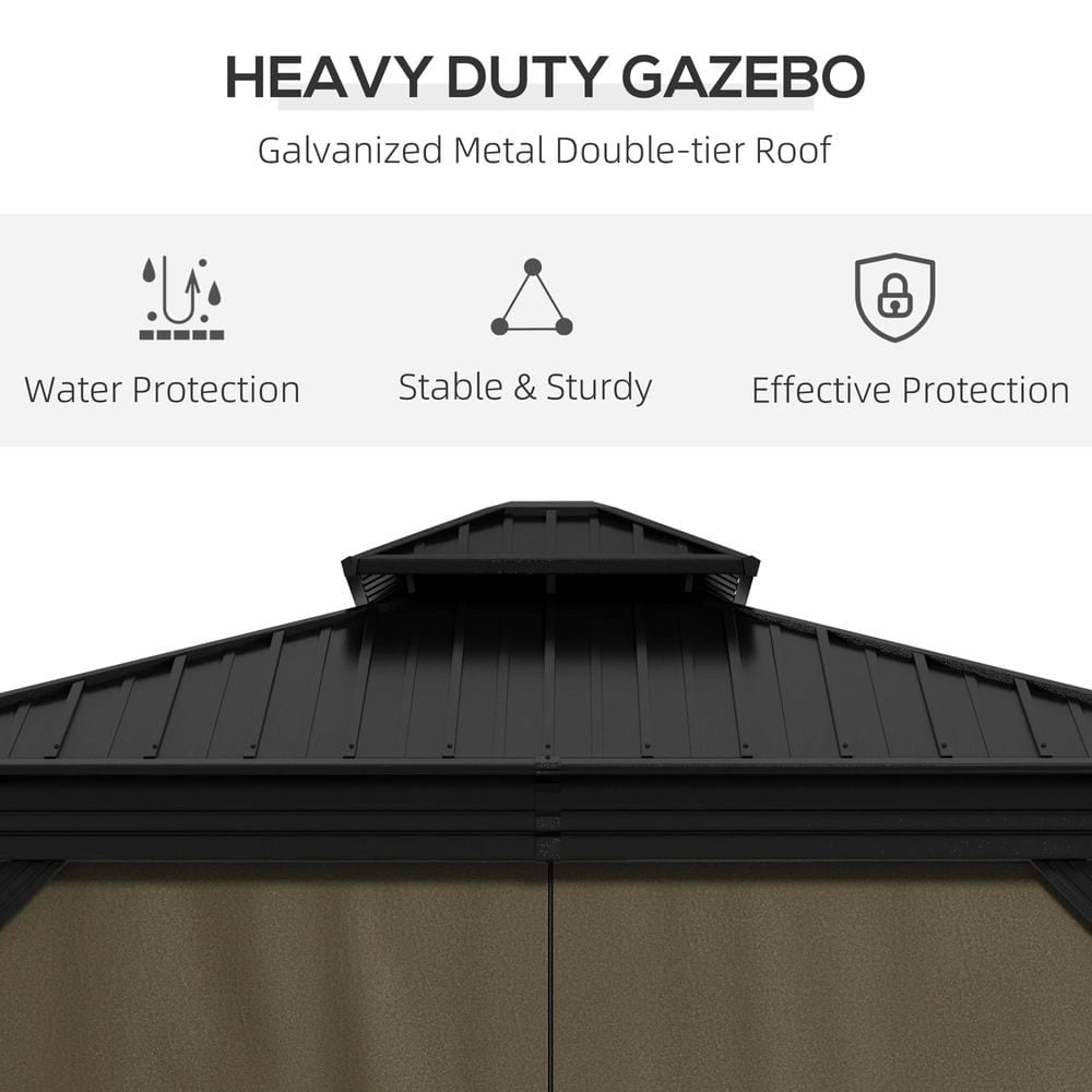 GVN Patio Garden Pergola, Pergola Canopy,10' x 10' Hardtop Gazebo, Pavilion Gazebo with Curtains, Nettings, Hooks, Dark Brown