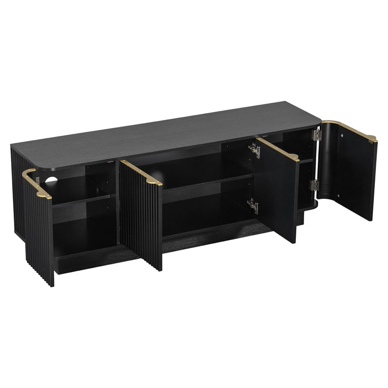 4-Door TV Stand for 70 Inch TV, Fluted Media Console with Adjustable Shelves and Cable Holes, Entertainment Storage Cabinet