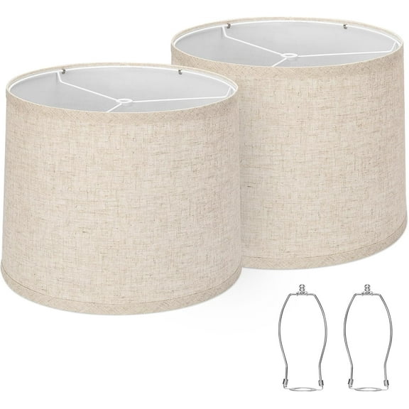 Lampshades Set of 2, Drum Lampshades 11.6" Top x 12.6" Bottom x 9.8" High,  Medium Lampshades (Spider Fitter), Beige Lampshades Natural Linen Hand Crafted, Easy Assembly Required