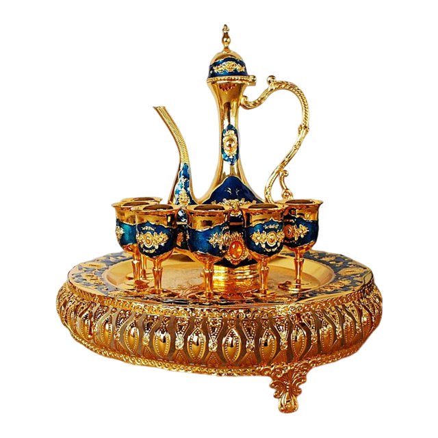 8x Juego de té turco retro Decoración de regalo de boda Fiesta de té en casa Adornos artesanales Juego de cafetera turca vintage para fiesta Hotel , Estilo D Soledad vajilla de café