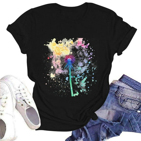 NAMTYQX Graphic Tees Lounge Scoop Neck Plus Size Short Sleeve Printed Baggy Bedrucken Cool Light Womens Tshirts Cotton Loose Fit Black Size L