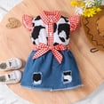 thumbnail image 2 of UAYOTSE Western Toddler Girls Denim Outfits Ruffle Sleeveless Cow Print Shirt Button Tops Belted Wide Leg Jeans Shorts,4-5 Years Red, 2 of 9