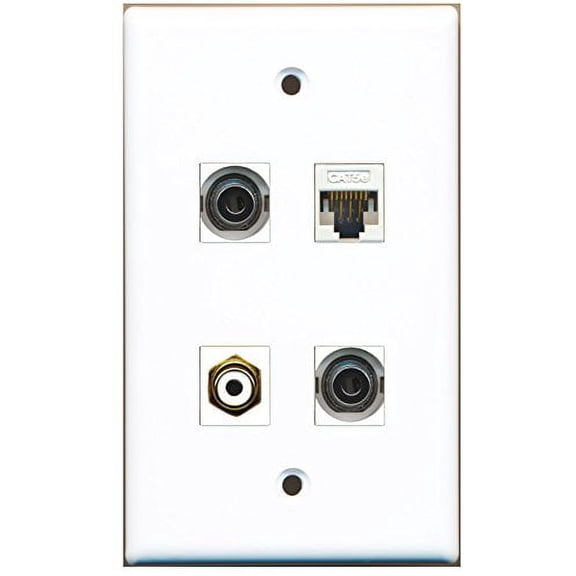 RiteAV - 1 Port RCA White 2 Port 3.5mm 1 Port Cat5e Ethernet White Wall Plate