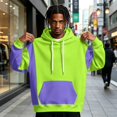 thumbnail image 2 of Fabrcox Mens Hoodies Pullover Fleece Color Block Oversized Mens Hooded Sweatshirt Y2k Fall Winter Warm Streetwear Athletic Long Sleeve Mens Hoodie with Kangaroo Pocket Green XXXL, 2 of 6